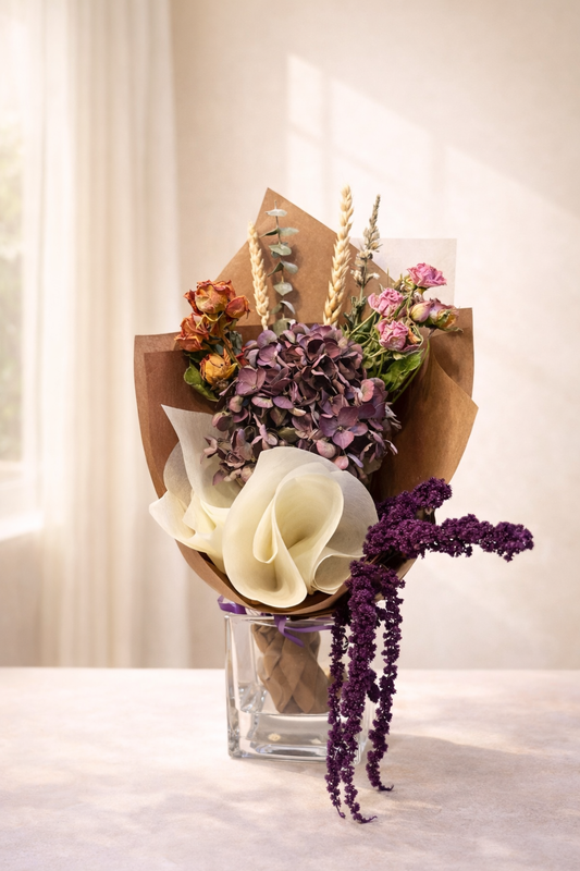 Vintage hydrangea with Love-Lies-Bleeding