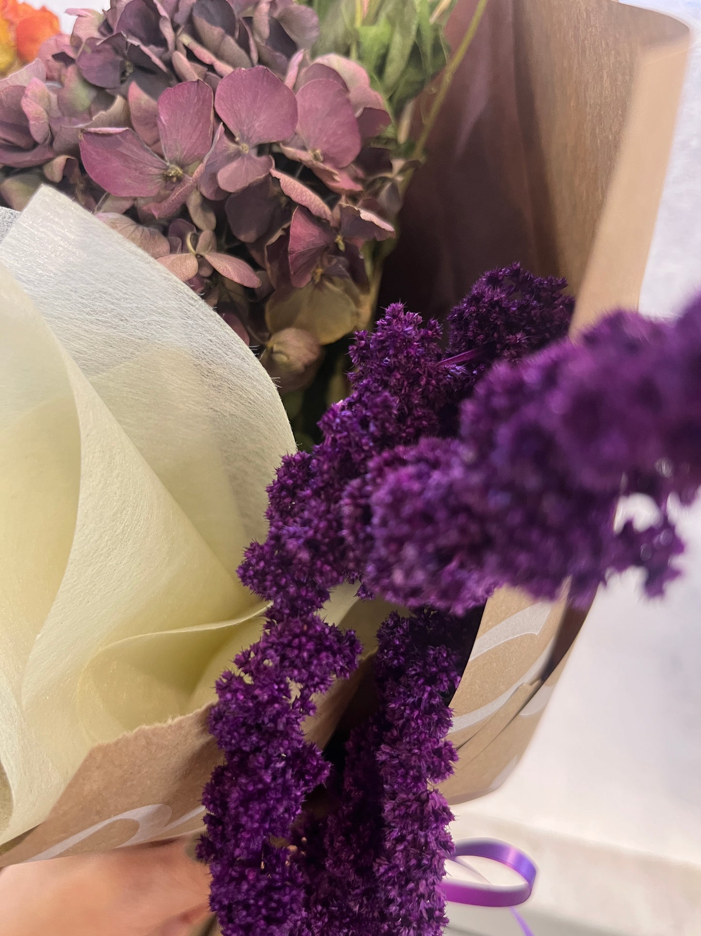 Vintage hydrangea with Love-Lies-Bleeding